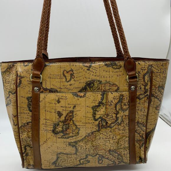Patricia Nash Leather Handbags Cameley Tote Brown European Map - Picture 3 of 12